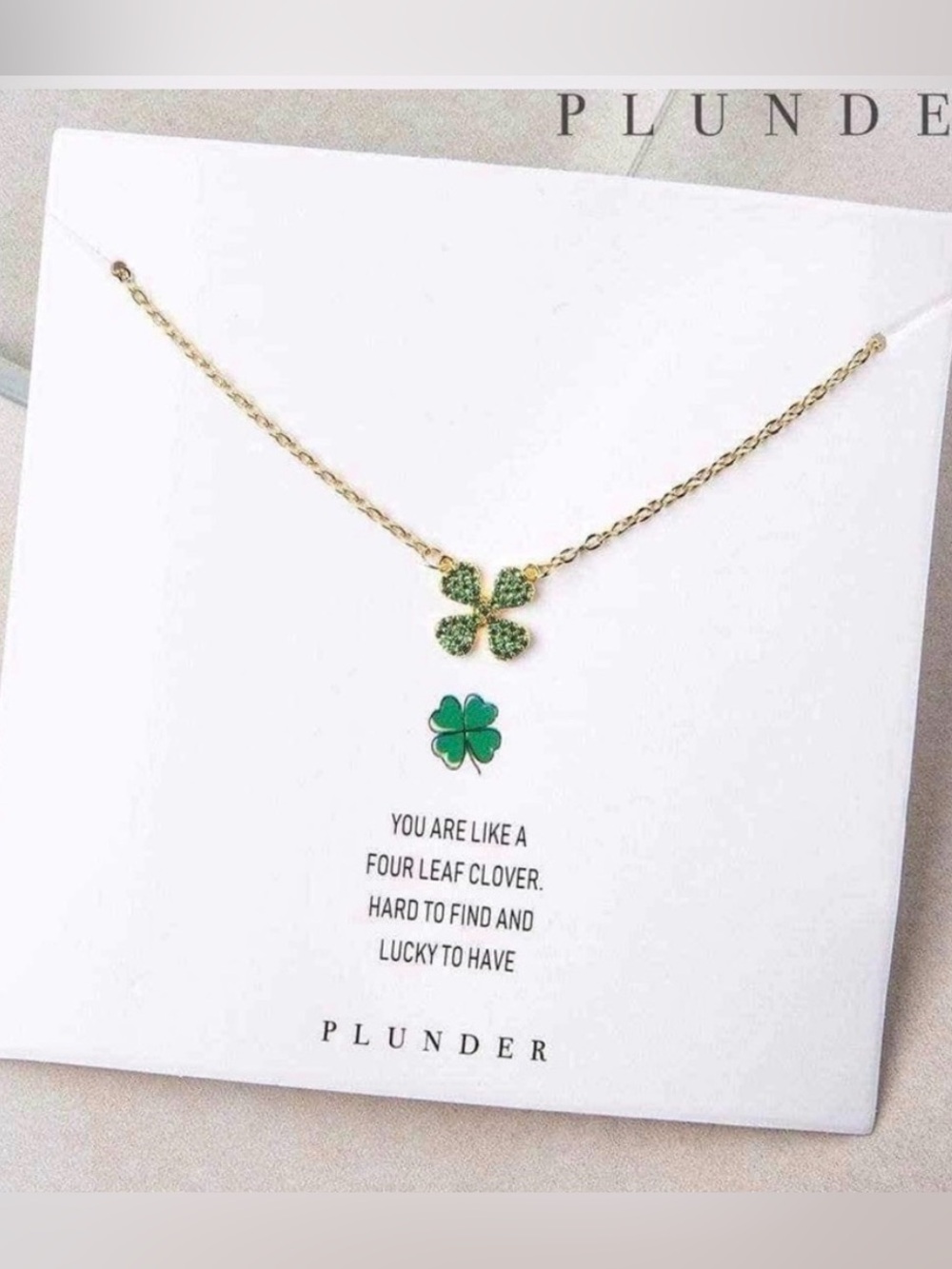 Plunder Design Lucky Clover Necklace 18k Gold Plated stainless steel 16-19”